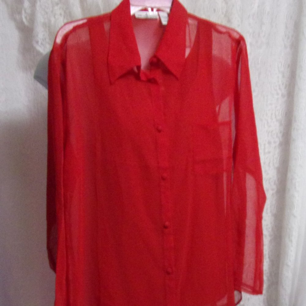 Sexy Red Sheer Sleep Shirt Size Large